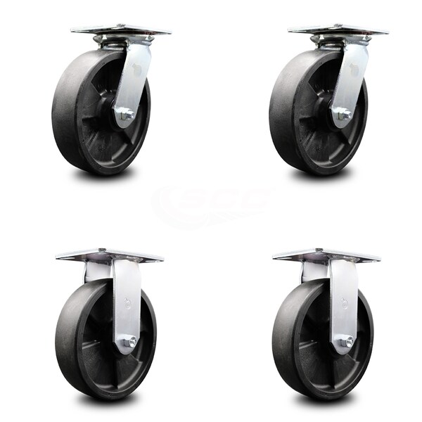 Service Caster 8 Inch Glass Filled Nylon Caster Set with Roller Bearings 2 Swivel 2 Rigid SCC SCC-35S820-GFNR-2-R-2 - main